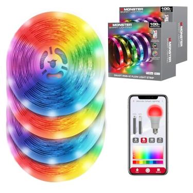 Imagem de Monster Fita de luzes LED Smart RGB+IC 61 m – Fita de luz reativa de som para quarto, controle de aplicativo e voz, faixa de luz RGB para sala, Alexa Google Home, Razer Chroma Sync - 1080 luzes LED