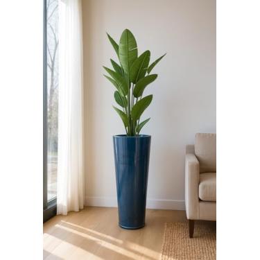 Imagem de Vaso Alto para Plantas Efeito Marmorizado Luxo Decoração Casa e Jardim (Azul)