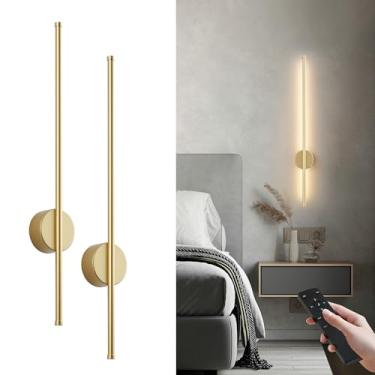 Imagem de Arandelas de parede modernas operadas a bateria, conjunto de duas lâmpadas de parede sem fio reguláveis com controle remoto, 3 temperaturas de cor, arandela de parede LED recarregável para quarto