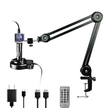 Imagem de NICE-POWER Microscópio digital, câmera de microscópios de vídeo industrial 48MP 4K 1080P HDMI Tipo-C/USB, lente de montagem C com zoom 150X, suporte dobrável, anel de luz de LED, microscópio de solda