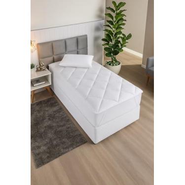 Imagem de Pillow Top Branco Capa Protetora de Colchão Matelado Macio Manta Siliconada Antialérgica Tecido Malha 400 Fios Lavável, Elástico Reforçado Tamanhos King, Queen e Solteiro (Solteiro)
