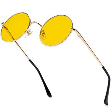 Imagem de AIEYEZO Óculos de sol redondos retrô para homens e mulheres óculos de sol polarizados modernos vintage pequenos óculos de sol redondos, Ouro/amarelo, MM