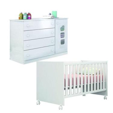 Imagem de Conjunto Quarto de Bebê Cômoda Sapateira Lívia e Berço 1344 com Rodízi