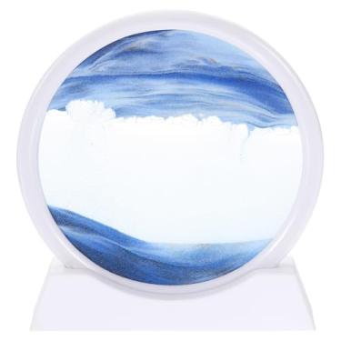 Imagem de HARFINGTON Moving Sand Art Picture 7" Round Tempered Glass 3D Liquid Motion Deep Sea Flowing Sand Scene with Display Frame Perfect for Desktop & Office & Work Decoration (Blue)
