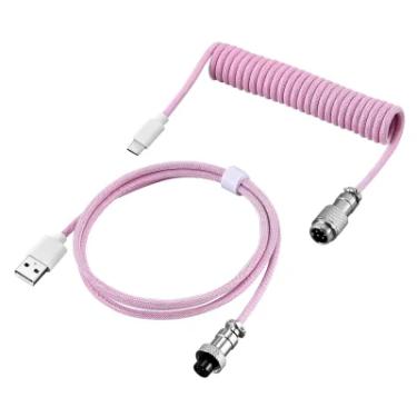 Imagem de Cabo Aviador Enrolado Usb-c 3m Para Teclado Mecânico Rosa