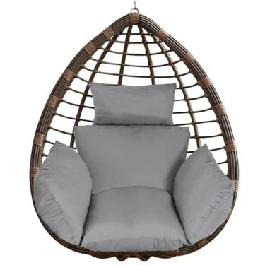 Imagem de Zorpupoa Almofada para cadeira de ovo, almofada de assento de rede de cesta suspensa, almofada grossa e macia para cadeira com encosto de cabeça para móveis de varanda de pátio ao ar livre (cinza, 100