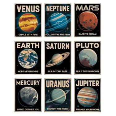 Imagem de Conjunto de pôster espacial de arte de parede planeta sem moldura de 22 a 20 x 25 cm - Impressões vintage do sistema solar para crianças, adolescentes, decoração de casa ou sala de aula - Decorações
