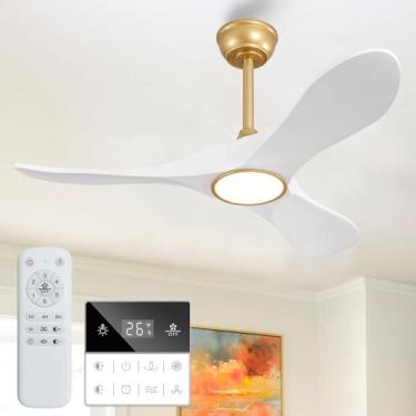 Imagem de Benicefun Ventilador de teto em ouro branco de 106 cm com luzes, controle remoto, regulável, reversível, lâminas de madeira, memória de desligamento, motor CC silencioso – Ventilador de teto externo