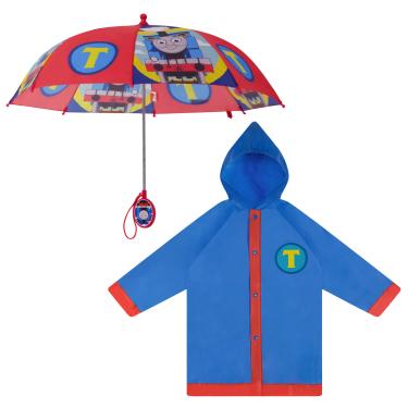 Imagem de Mattel Conjunto de roupas de chuva Thomas para meninos, guarda-chuva e poncho para crianças de 2 a 5 anos, Azul/vermelho, Small, Age 2-3