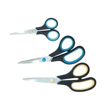 Imagem de Kit 3 Tesouras Multiuso Cabelo Papel Plastico Borracha Eva aço inoxida
