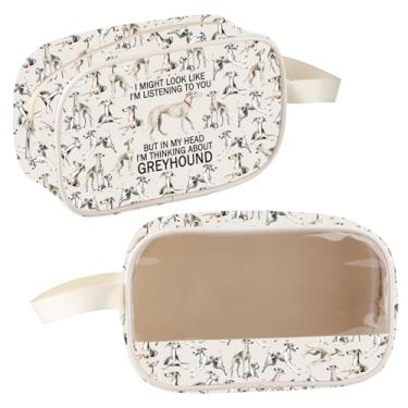 Imagem de MBMSO Presentes para cães Greyhound para amantes de cães, bolsa de maquiagem para galgos italianos, presente para dono de galgos, bolsa cosmética, Bolsa transparente Greyhound, Bolsa cosmética