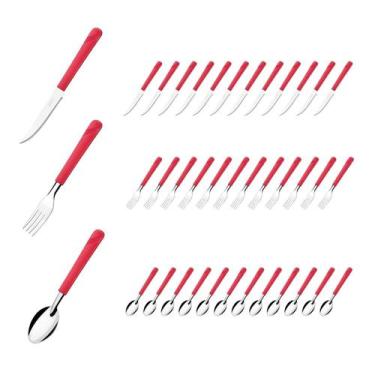 Imagem de 36 Talher Faca Garfo Colher Inox Vermelho Linha Luna Casa - Taumer, Lu