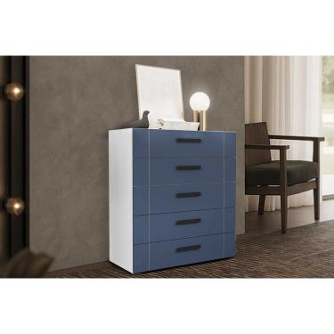 Imagem de Cômoda Casal Lisboa c/ 5 Gavetas Branco/Azul - Politorno