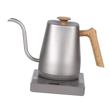 Imagem de IEUDNS Chaleira elétrica de aço inoxidável, proteção contra fervura a seco, caldeira de água quente de 0,8 L, aquecimento rápido para ferver água quente, Grão de Madeira Prateada