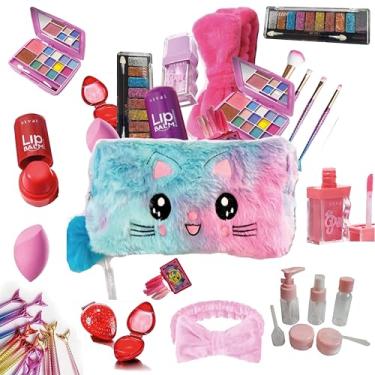 Imagem de Maquiagem Infantil Menina Brinquedo Kit Gatinha Paletas de Sombras Gloss Labial Faixa Skin Care Pincéis Sereia Acessórios Maleta Maquiagem Completa Crianças Jovens Adolescente mais de 20 itens Beleza