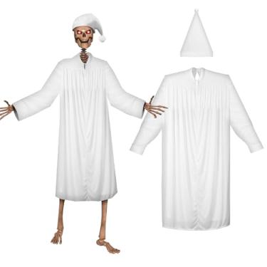 Imagem de Soulchen 2 peças de acessórios de esqueleto de Halloween de 3,6 m, conjunto de pijama gigante, acessórios de esqueleto de Halloween, roupa de dormir, chapéu de dormir, roupa para jardim, gramado