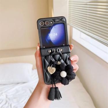 Imagem de Capa protetora de couro com anel de flor para Galaxy Z Flip5 (para Galaxy Z Flip5/preto)