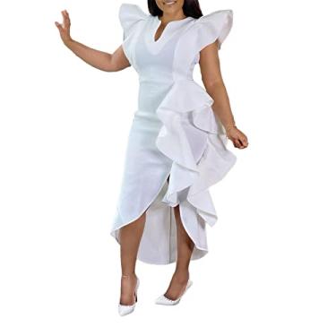 Imagem de Vestido de noite irregular feminino plus size, vestido de festa sexy com cinto, vestido de noite de balada, para festa noturna de clube de festa ou uso diário(White,Small)