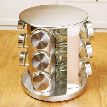 Imagem de Conjunto Porta Temperos Vidro Giratório Tampa Inox Organizador Cozinha