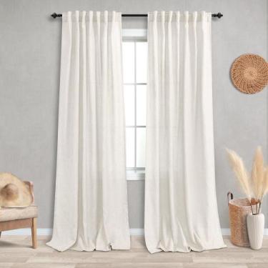 Imagem de Cortinas de linho KOUFALL com 214 cm de comprimento para sala de estar