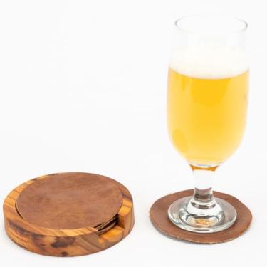 Imagem de Descanso de Copo couro com Suporte em Madeira