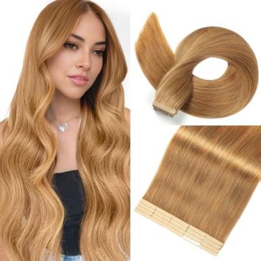 Imagem de Extensões de cabelo humano loiro caramelo 50 cm fita invisível em extensões de cabelo humano para mulheres extensões de cabelo humano real fita de cabelo humano