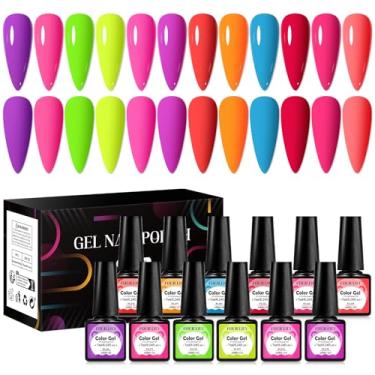 Imagem de Four Lily Conjunto de esmalte de gel neon, 12 cores rosa choque, laranja, amarelo, verde, azul, vermelho, roxo, primavera, verão, kit de esmalte fluorescente em gel para casa, manicure, salão de