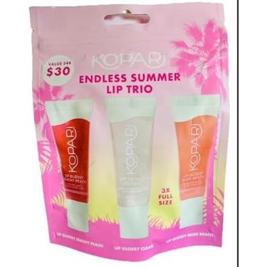 Imagem de Kopari Endless Summer Lip Trio Lip Gloss Beachy Peach, transparente, praia de nudez (brilho labial de verão infinito, trio)