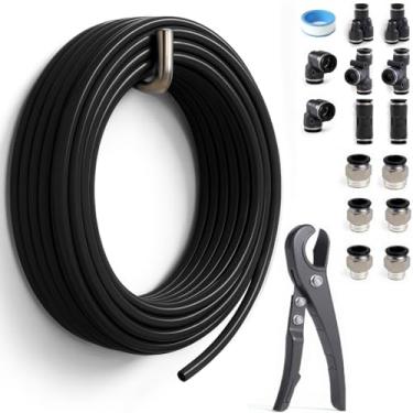 Imagem de Sctihwelire Kit de tubulação de ar PU 1/5.1 cm OD x 3/20.3 cm ID - Mangueira flexível preta de 12 m com encaixes de pressão para conectar, cortador de tubo - kit de linha de ar pneumático para