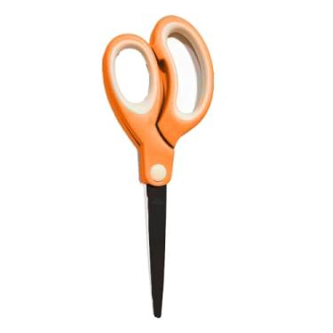 Imagem de Tesoura antiaderente pastel - tesouras artesanais de aço inoxidável multiuso com aderência macia, ponta cega para tecido, crianças, escritório, casa, escola - canhoto e direito (pacote com 1, laranja)