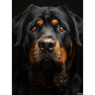 Imagem de YEEIFFD Black Rottweiler 5D Diamond Art Painting for Adults Full Drill Round Diamond Paint by Number Kits para iniciantes Gems ponto cruz para decoração de parede 30 x 40 cm/12 x 16 polegadas