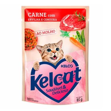 Imagem de Ração Úmida para Gatos Kelcat Sabor Carne com Ervilha e Cenoura em Sachê 85g