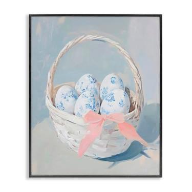 Imagem de Stupell Industries Cesto de ovo floral azul preto emoldurado, arte giclée, design por Arlington Prints, 20 x 16