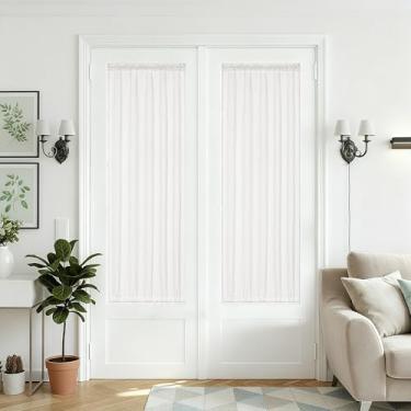 Imagem de Cortinas laterais de privacidade com 2 painéis para porta da frente, cozinha, banheiro, quarto, cortinas, textura de linho, marfim branco, 63 x 182 cm, cortinas longas elegantes com filtro de luz
