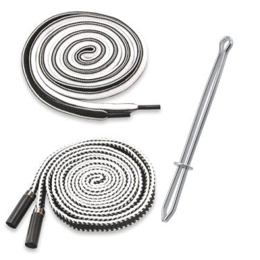 Imagem de BOROLA 2Pcs Cordões de Algodão de 130 cm para Substituição em Calças de Moletom e Shorts, Corda Premium para Substituição em Hoodies, com Passador Metálico Fácil de Usar (Preto Branco)