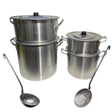 Imagem de Linha Hotel Jogo de Panelas Industrial em Alumínio Forte, 4 Peças, 2 Caldeirões (28,5L e 11L) e 2 Caçarolas (14L e 6,5L), com Opção de Concha e Espumadeira N10 (Espumadeira)