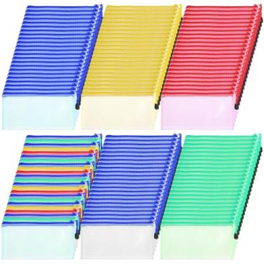 Imagem de MAQUITA Pacote com 100 bolsas de lápis de malha com zíper bolsa transparente à prova d'água para documentos multiuso para viagens de escritório (21,7 x 11 cm)