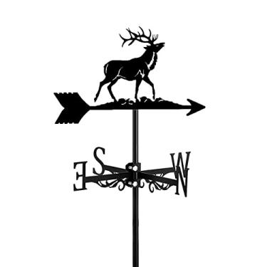 Imagem de Cata-vento de metal de veado para montagem no telhado palheta meteorológica estaca de jardim indicador de direção do vento para cena de celeiro estaca de quintal casa suprimentos de jardim decoração