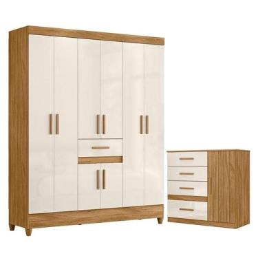 Imagem de Guarda Roupa Casal Portugal e Cômoda Vênus Freijó Off White  Moval