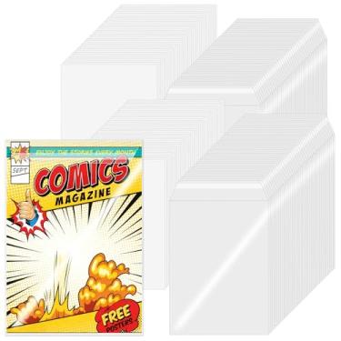 Imagem de 200 conjuntos de bolsas e quadros de quadrinhos de tamanho atual, capas de quadrinhos transparentes reutilizáveis com papelão branco dupla face, capas protetoras para colecionadores, quadrinhos