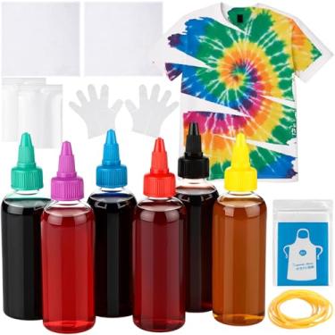 Imagem de Cutecrop Kit de 37 camisetas tie dye DIY com garrafas pré-cheias de 100 ml e kit tie dye, camiseta de algodão branca tamanho 100 ml, faixas de borracha para mulheres, homens, amigos da família