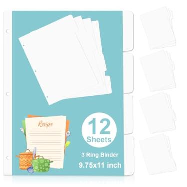 Imagem de 12 folhas divisórias de receitas de plástico para fichário de 3 anéis com 4 abas 24 x 28 cm, divisores de livro de receitas, separadores de fichário de receitas, divisores de guia de índice, fichário