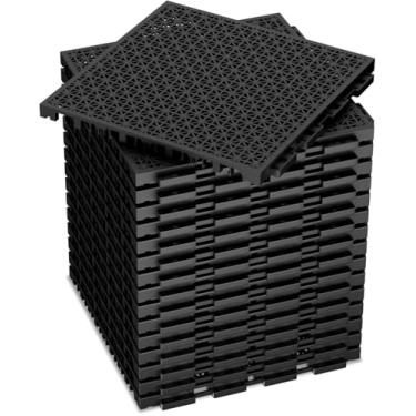 Imagem de 24 peças de almofada modular interligada com azulejos de drenagem com furo tapete de azulejos de drenagem 25,4 cm x 25,4 cm tapete de deck de piscina antiderrapante externo para deck de drenagem