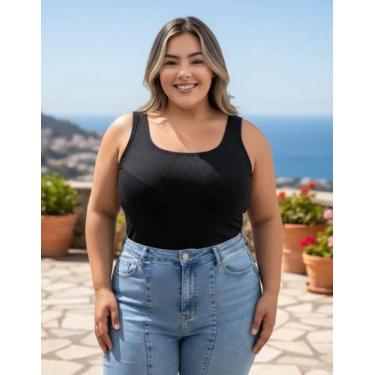Imagem de Blusa Canelada Plus Size Feminina Alça Larga Regata Blusa Cavada Verão