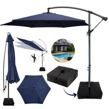 Imagem de Ombrelone Lateral 3,00m Azul c/Base e Manivela Proteção Solar UV Cober