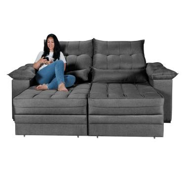 Imagem de Sofá Retrátil e Reclinavel Cancun 3 Lugares em Linho Braços Almofadados
