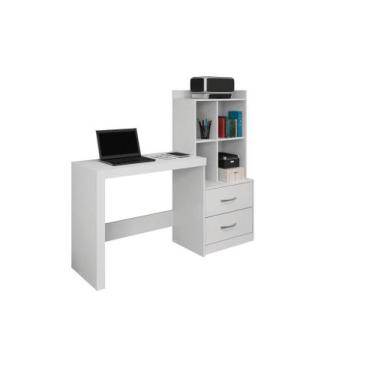 Imagem de Mesa de Computador Alana com Estante 2 Gavetas - JCM Movelaria, Branco