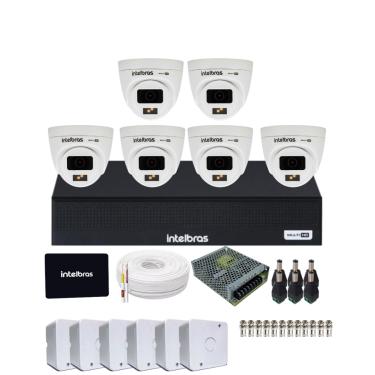 Imagem de Kit CFTV Intelbras 6 Câmeras VHD 1220D Full Color Imagem Colorida 24h Dvr 1108-c intelbras Com SSD 512gb