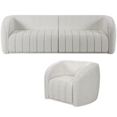 Imagem de Kit Sofá 4 Lugares Para Sala de Estar 252 cm Com 01 Poltrona Lazio M03 Bouclê Branco - Lyam Decor