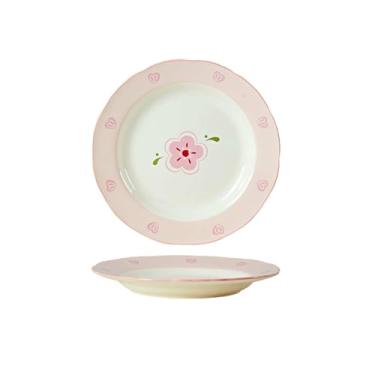 Imagem de Pratos de pétalas coloridas sob o esmalte são simples para uso doméstico - pratos planos de 25,4 cm.